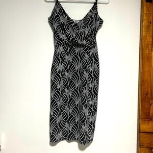 Black & White Wave-Print Midi Slip Dress